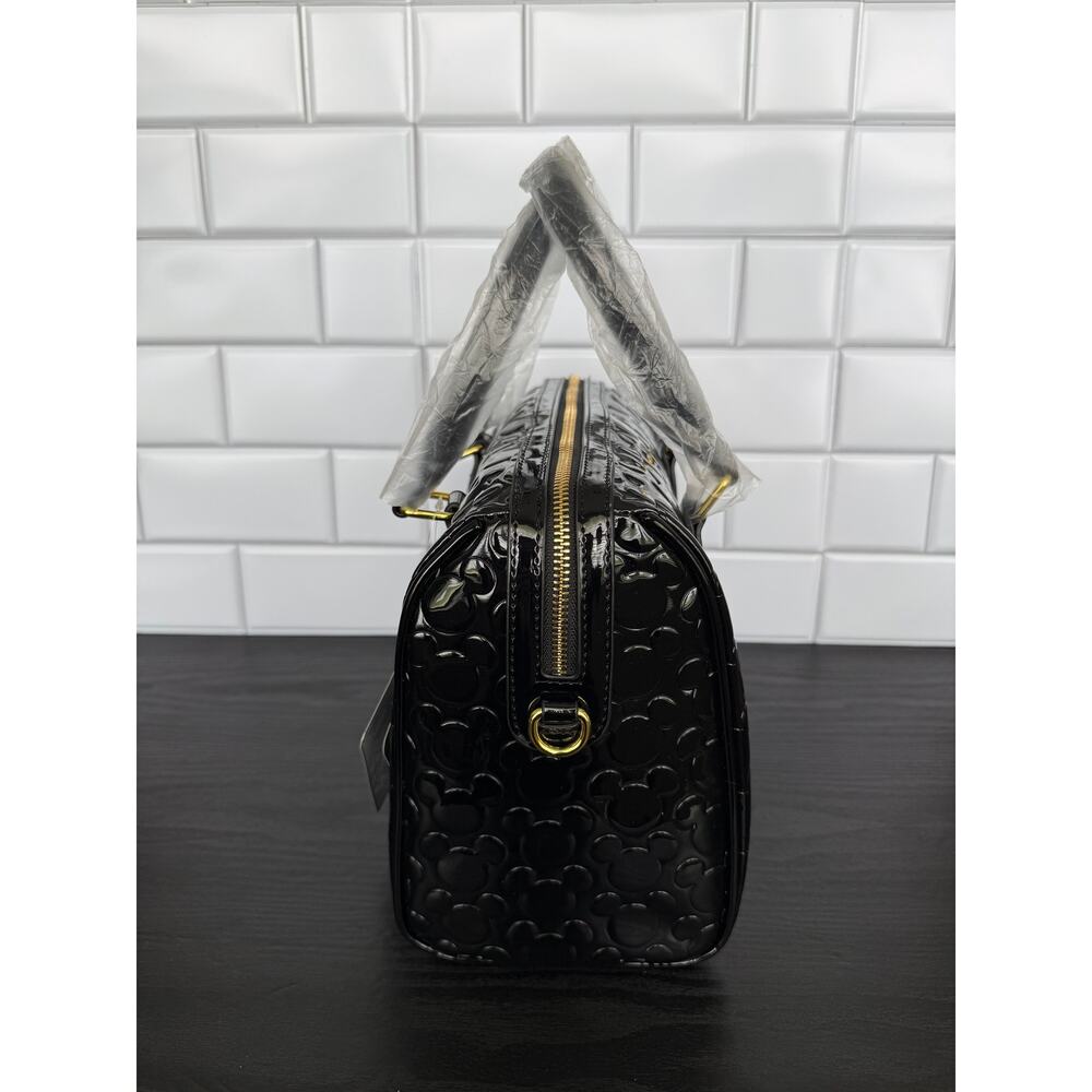 Disney Parks Black Embossed Mickey Mouse Medium Handbag Gold Hardware NWT - Picture 2 of 5